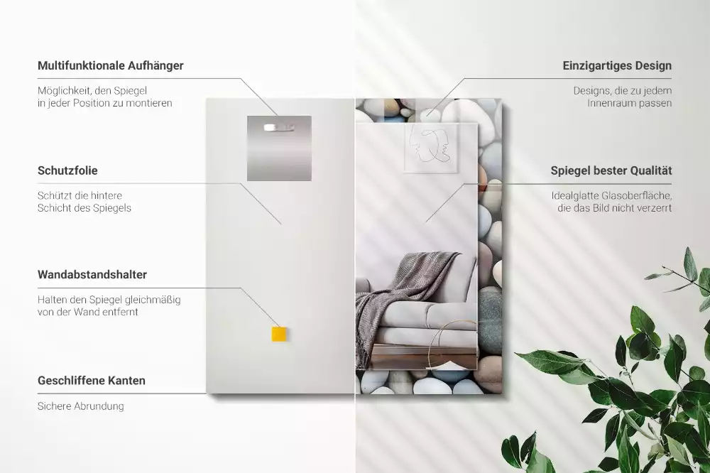 Obdélníkové dekorační zrcadlo Barevné hladké kameny