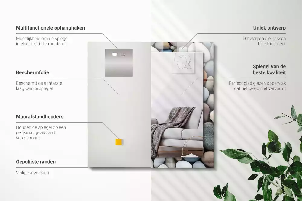 Obdélníkové dekorační zrcadlo Barevné hladké kameny