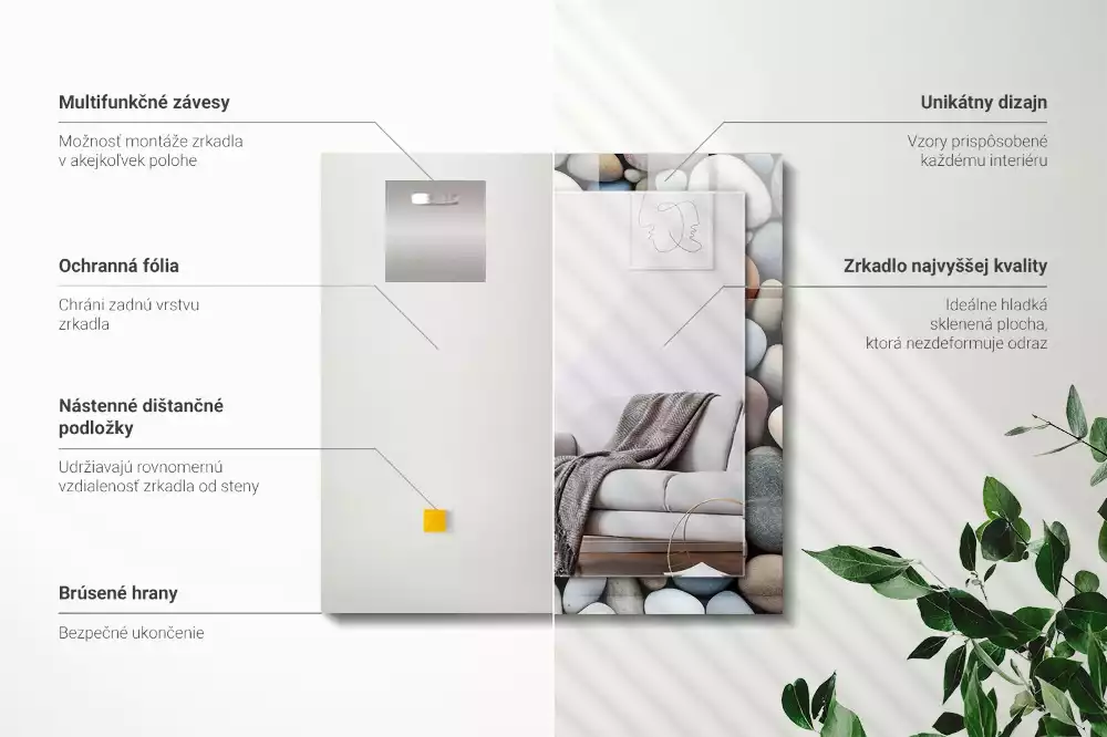 Obdélníkové dekorační zrcadlo Barevné hladké kameny