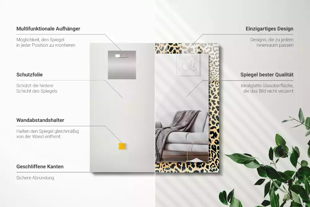Obdélníkové dekorační zrcadlo Leopardí potisk
