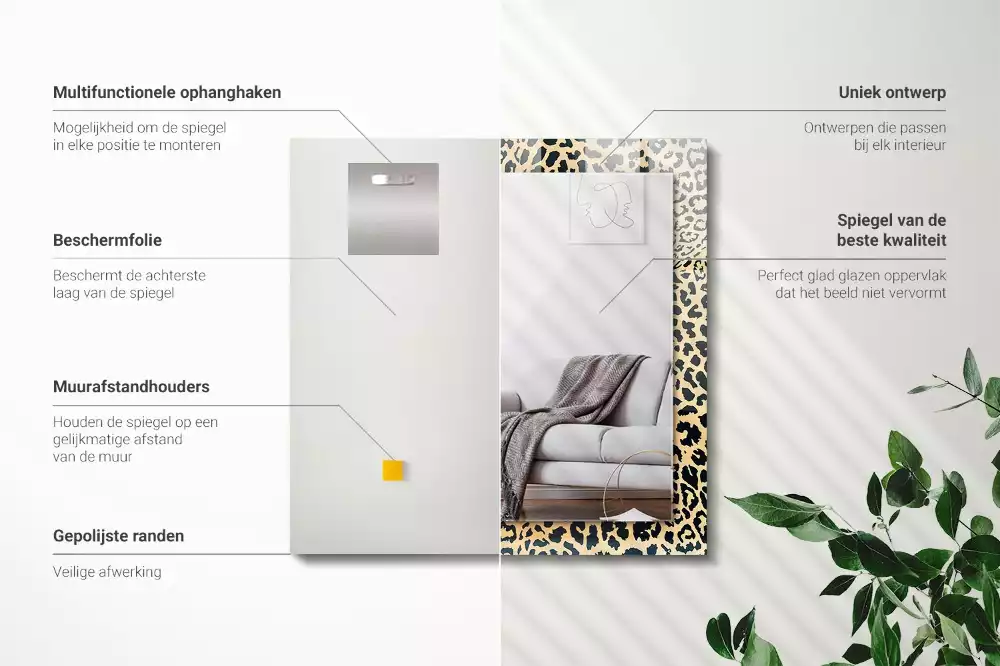 Obdélníkové dekorační zrcadlo Leopardí potisk
