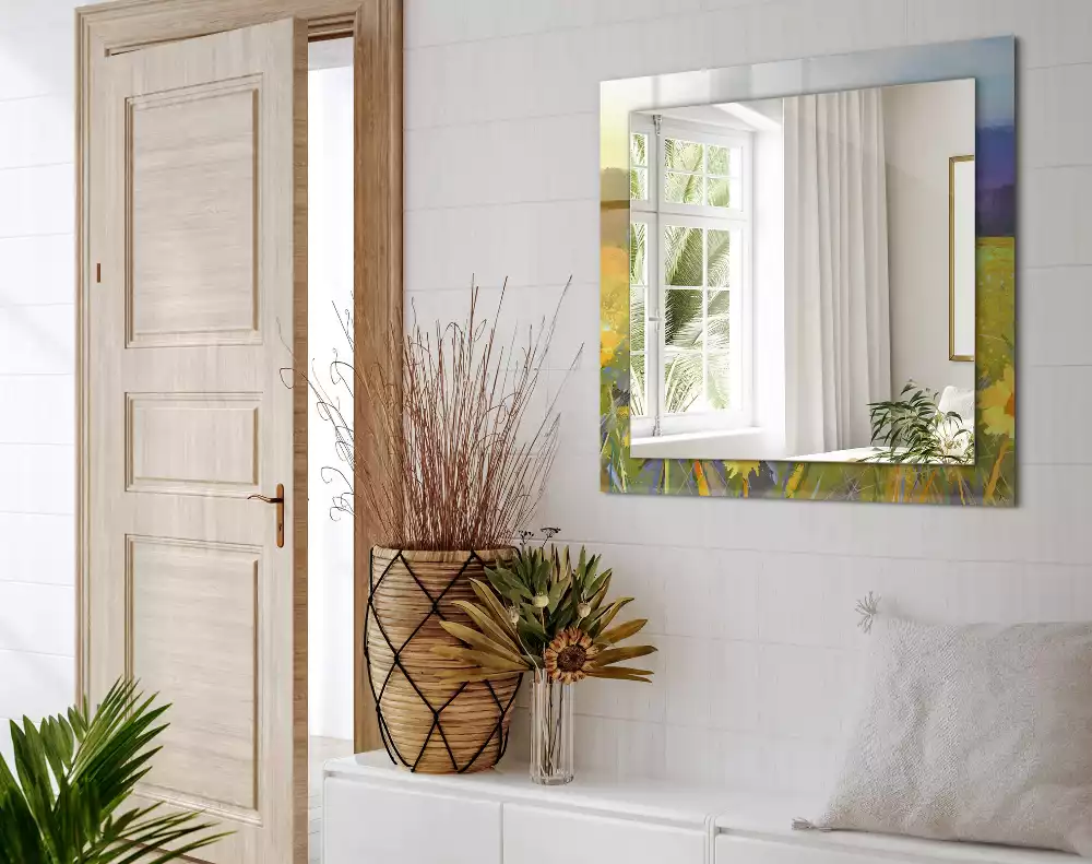 Obdélníkové dekorační zrcadlo Slunečnicové pole