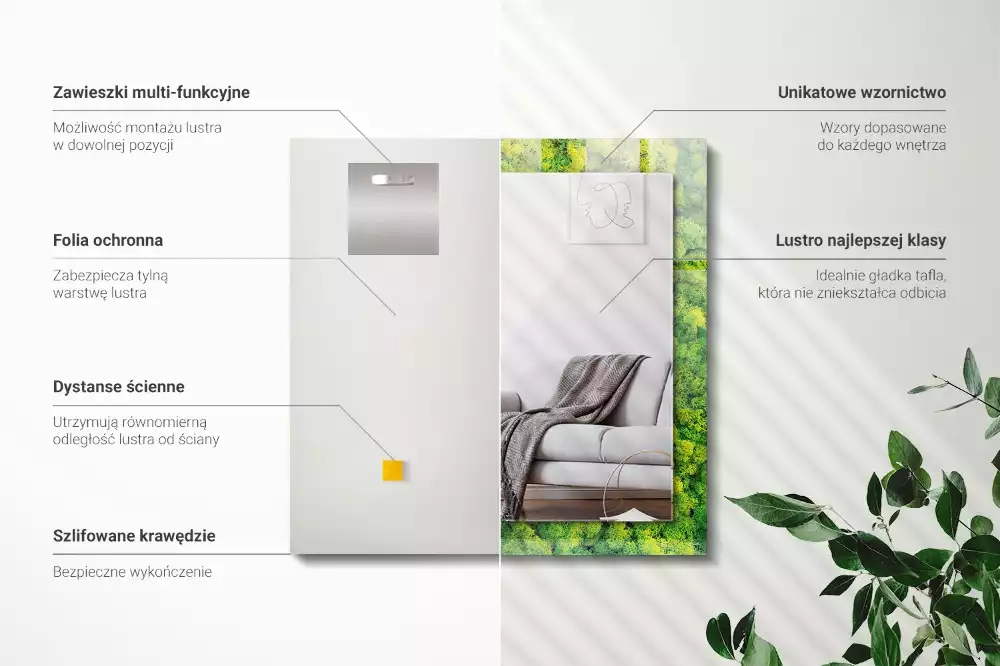 Obdélníkové dekorační zrcadlo Zelený mech