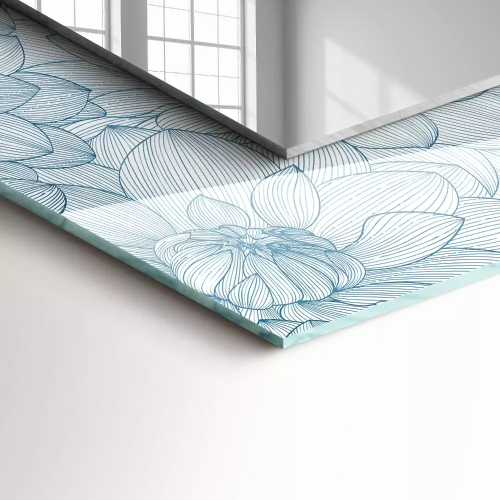 Obdélníkové dekorační zrcadlo Modrý vzor květin