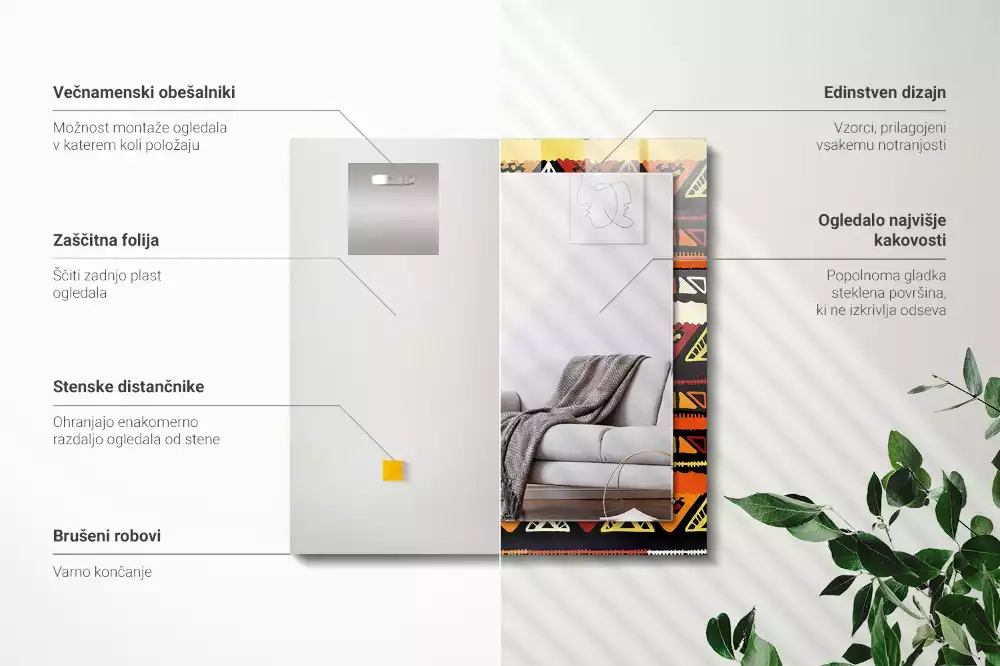 Obdélníkové dekorační zrcadlo Barevný etnický vzor