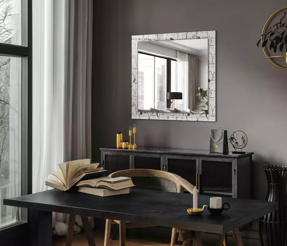 Obdélníkové dekorační zrcadlo šťastné kočky