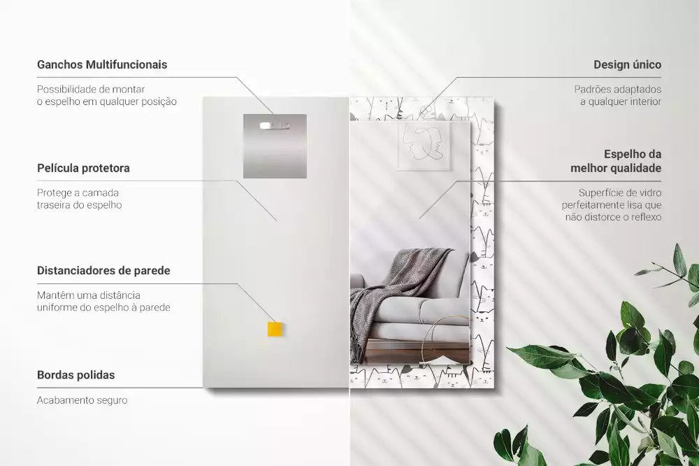 Obdélníkové dekorační zrcadlo šťastné kočky