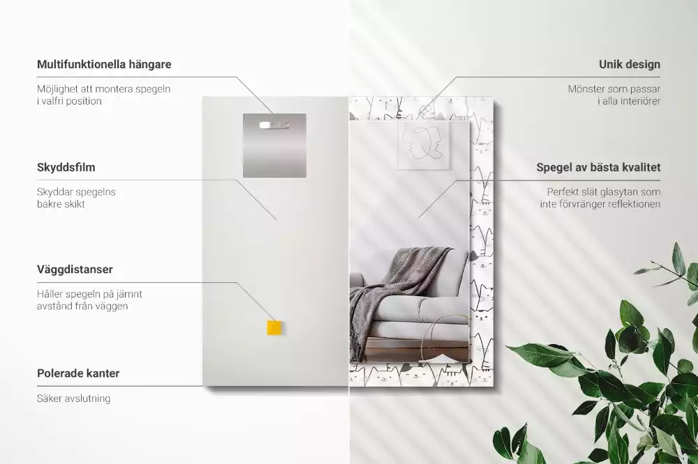 Obdélníkové dekorační zrcadlo šťastné kočky