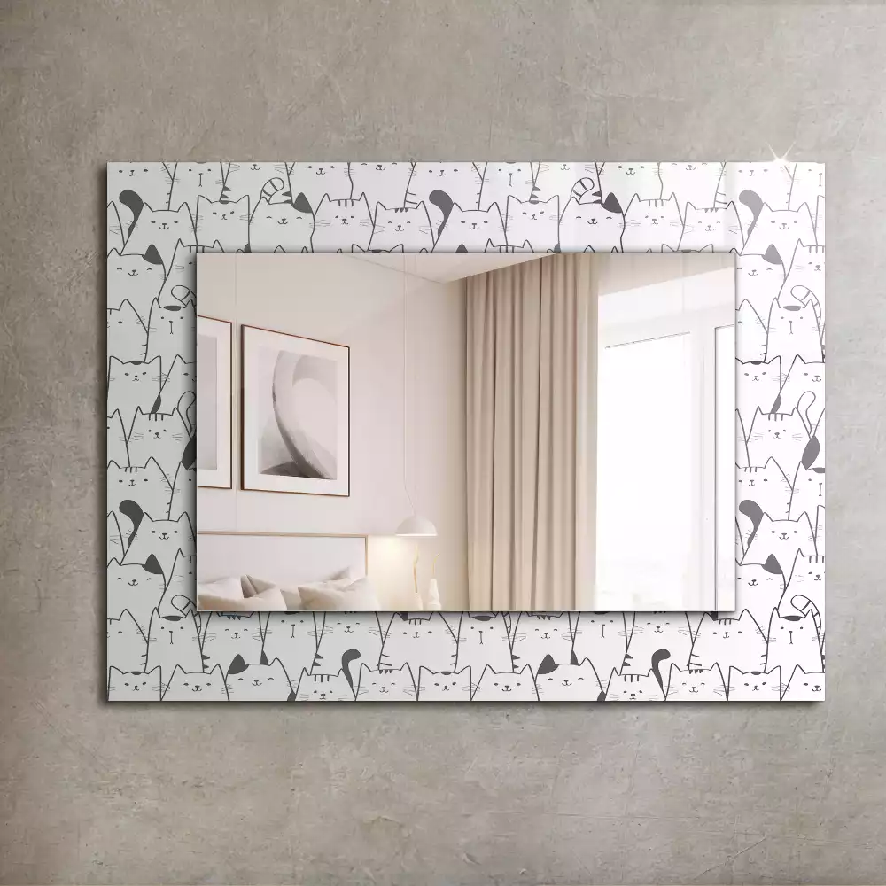 Obdélníkové dekorační zrcadlo šťastné kočky