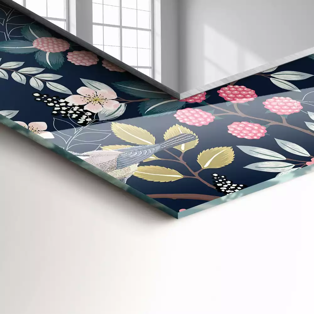 Obdélníkové dekorační zrcadlo Květiny listy ptáků