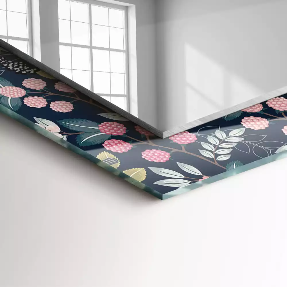 Obdélníkové dekorační zrcadlo Květiny listy ptáků