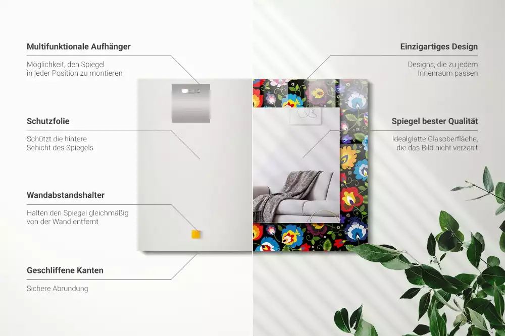 Obdélníkové dekorační zrcadlo Barevné lidové vzory