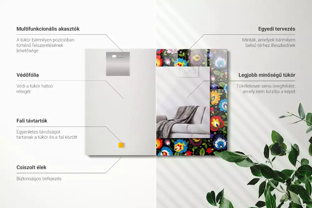 Obdélníkové dekorační zrcadlo Barevné lidové vzory