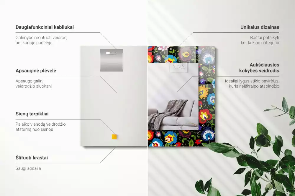 Obdélníkové dekorační zrcadlo Barevné lidové vzory