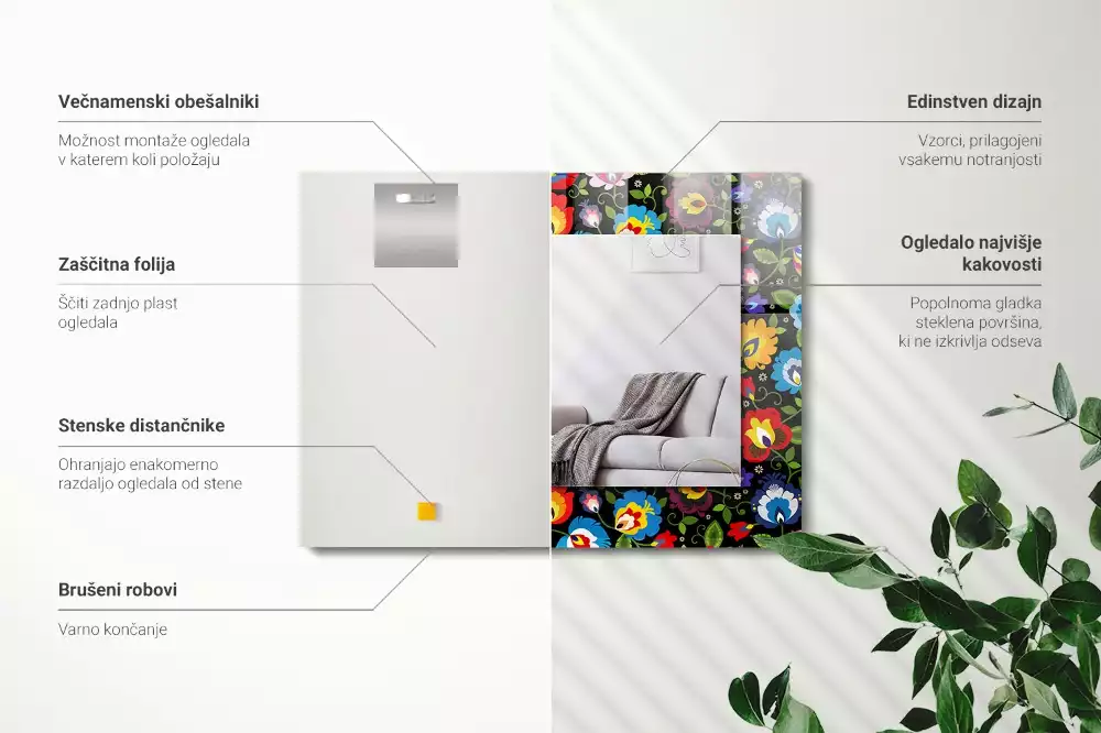 Obdélníkové dekorační zrcadlo Barevné lidové vzory