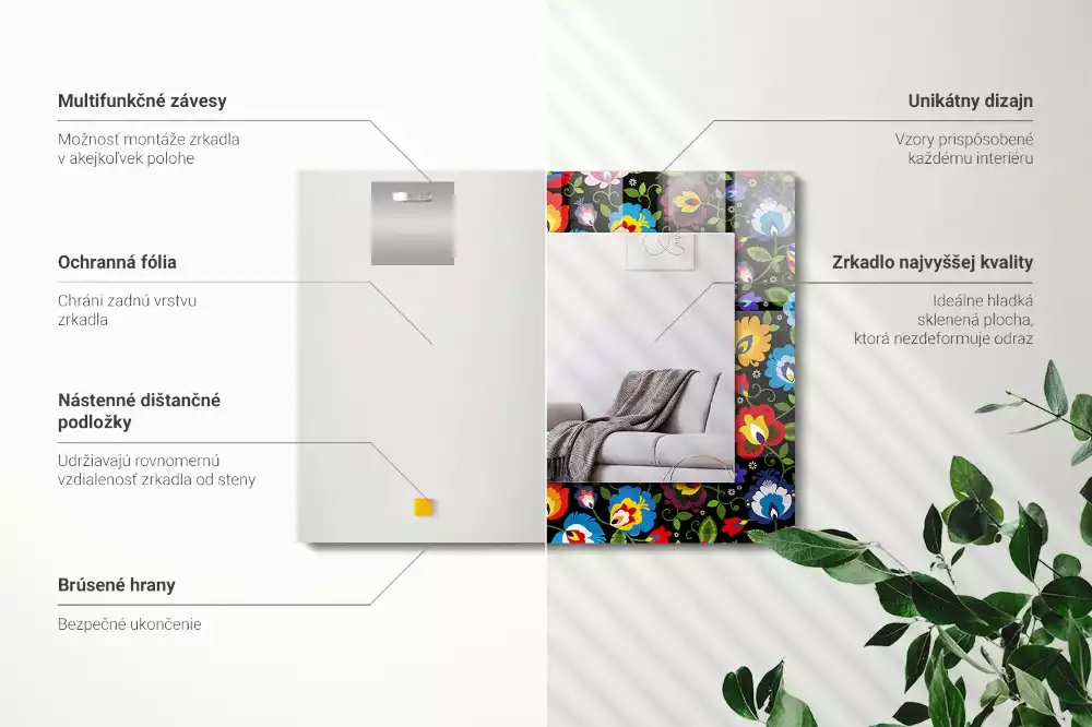 Obdélníkové dekorační zrcadlo Barevné lidové vzory