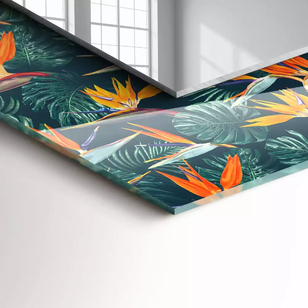 Obdélníkové dekorační zrcadlo Květiny a listy