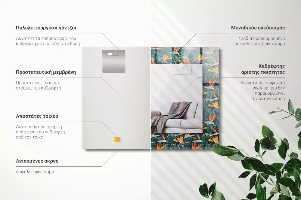 Obdélníkové dekorační zrcadlo Květiny a listy