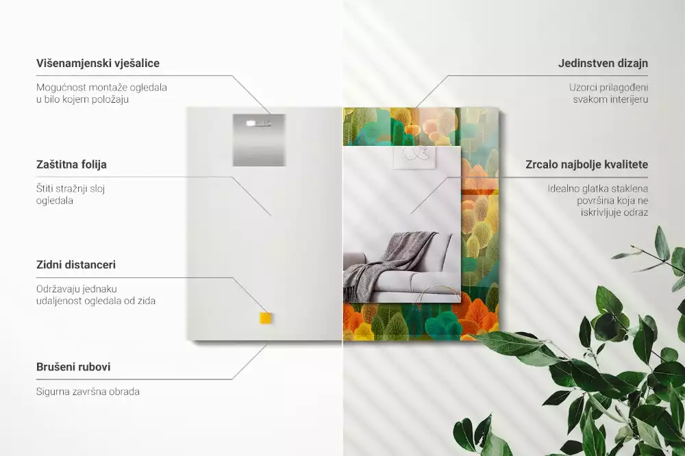 Obdélníkové dekorační zrcadlo Podzimní stromy