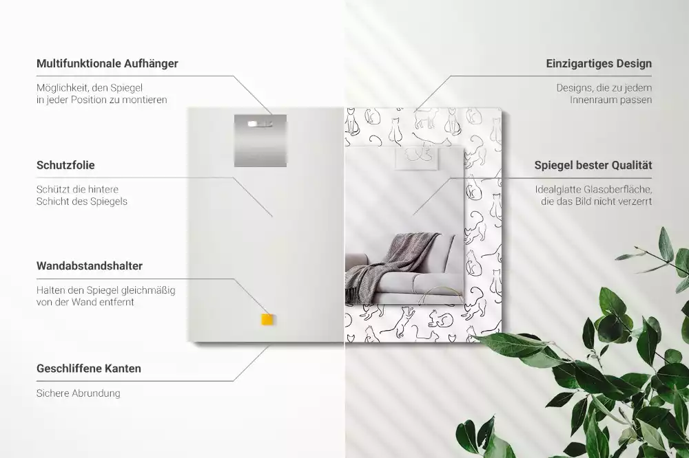 Obdélníkové dekorační zrcadlo Kočky obrysy