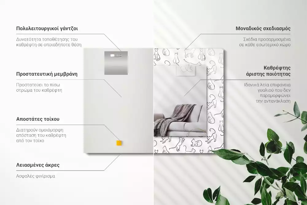 Obdélníkové dekorační zrcadlo Kočky obrysy