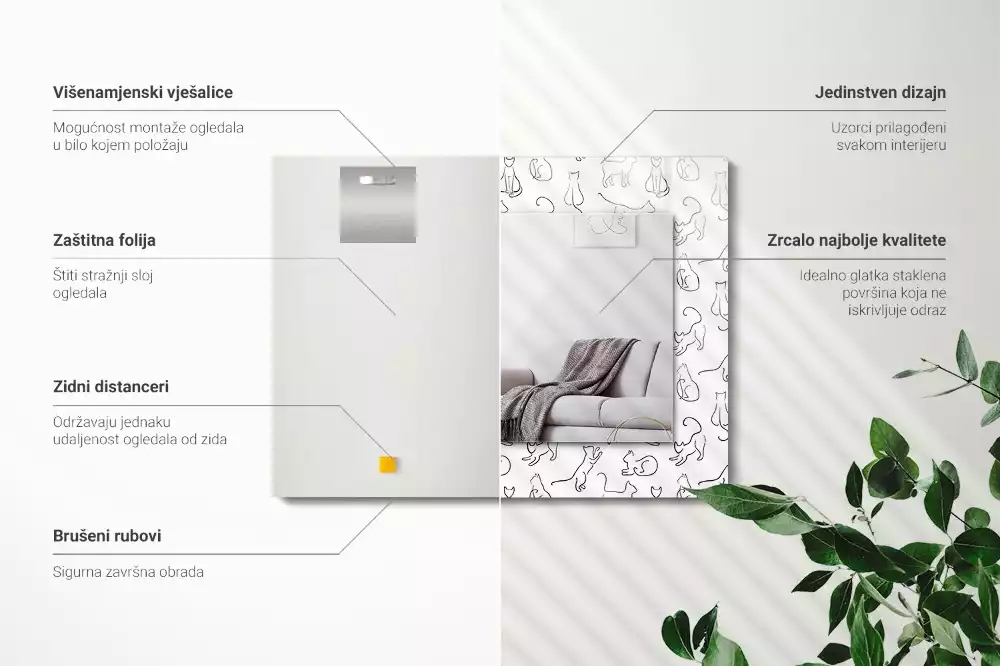 Obdélníkové dekorační zrcadlo Kočky obrysy