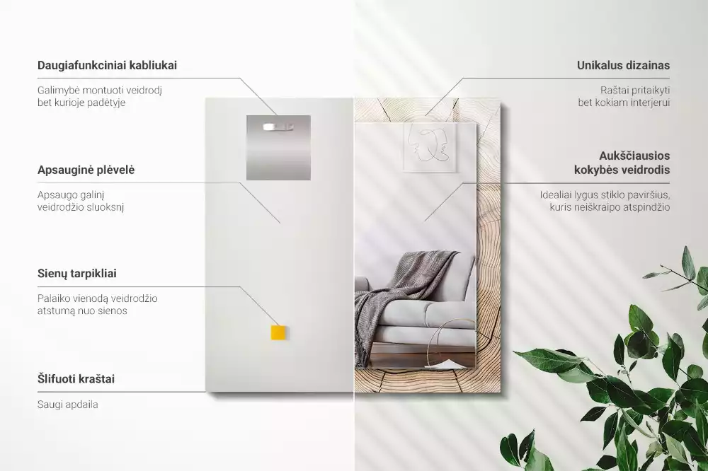 Obdélníkové dekorační zrcadlo Průřez kmenem stromu