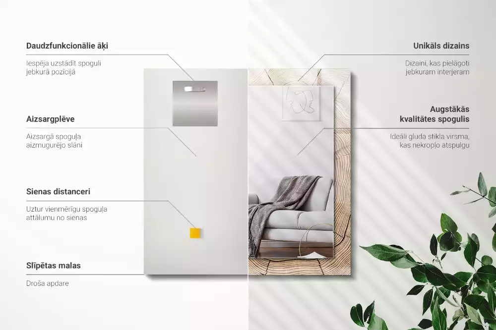 Obdélníkové dekorační zrcadlo Průřez kmenem stromu