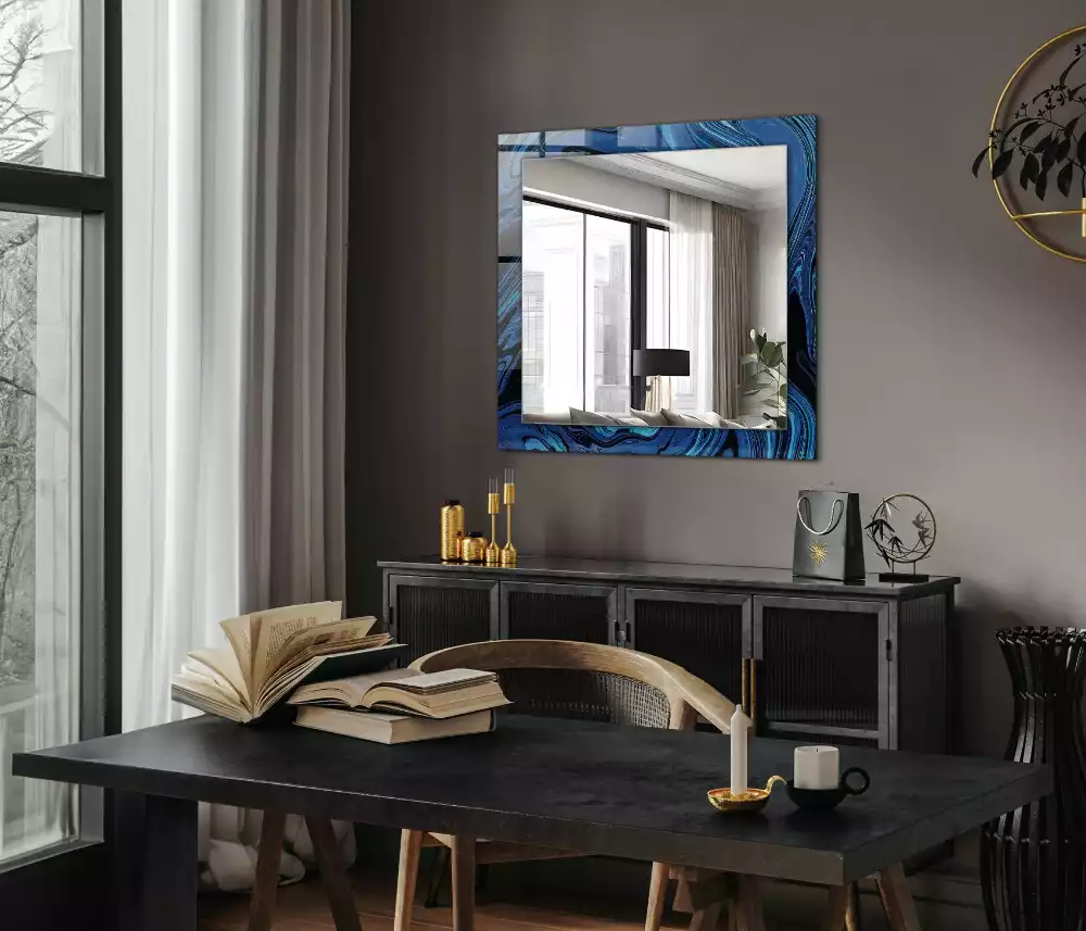 Obdélníkové dekorační zrcadlo Abstraktní modrý vzor