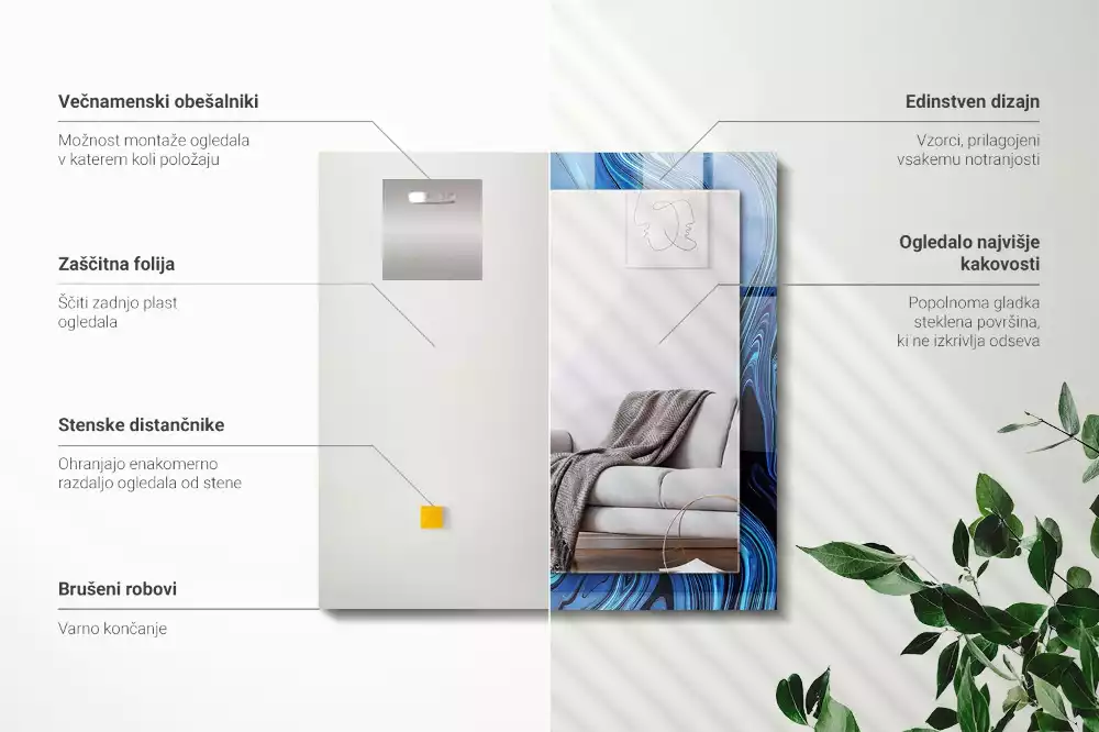 Obdélníkové dekorační zrcadlo Abstraktní modrý vzor