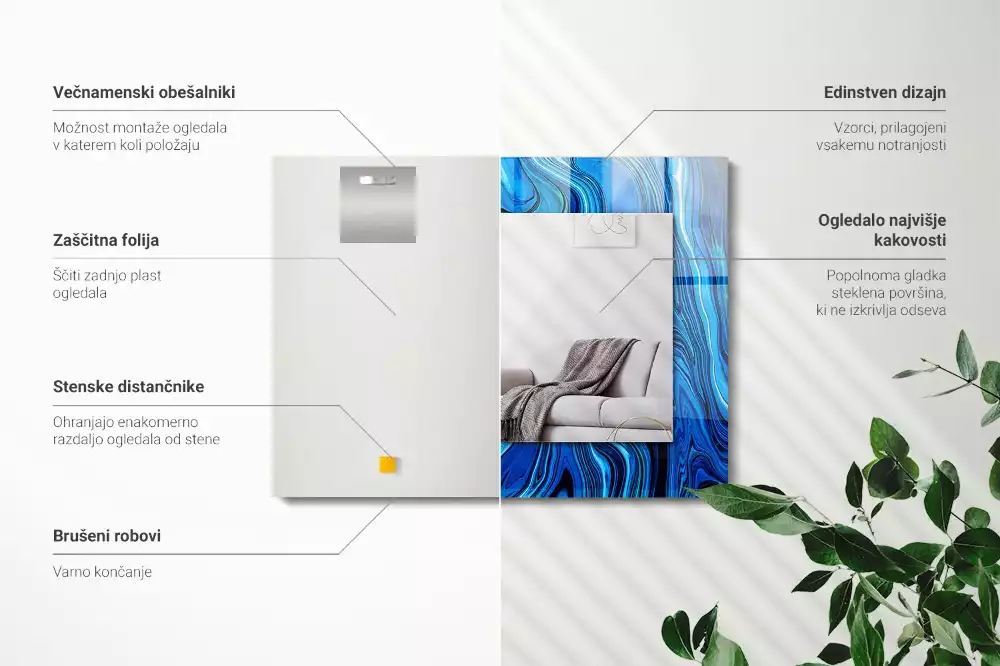 Obdélníkové dekorační zrcadlo Abstraktní modrý vzor