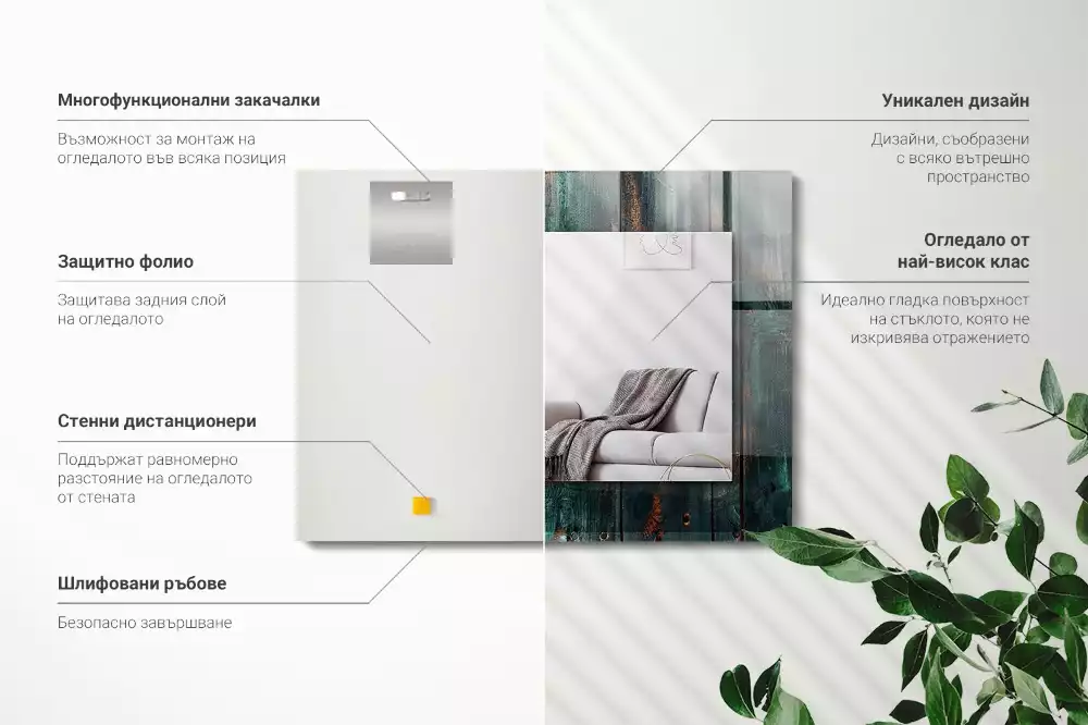 Obdélníkové dekorační zrcadlo Dřevěné zelené desky