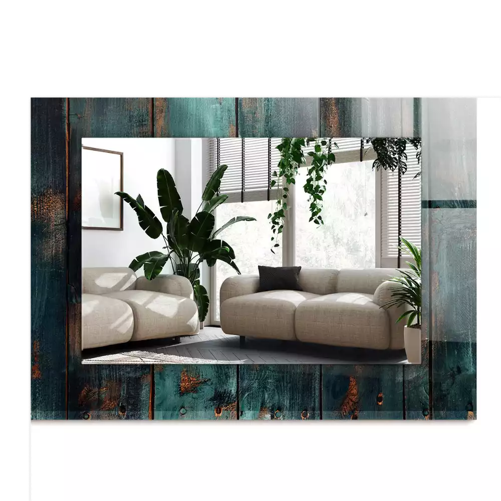 Obdélníkové dekorační zrcadlo Dřevěné zelené desky
