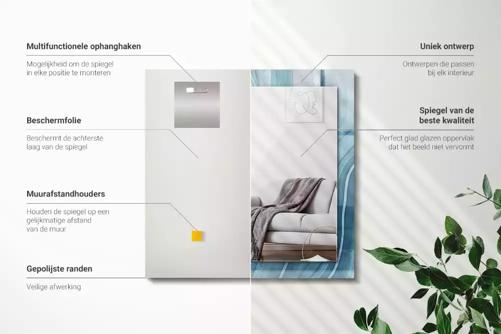 Obdélníkové dekorační zrcadlo Abstraktní modré čáry