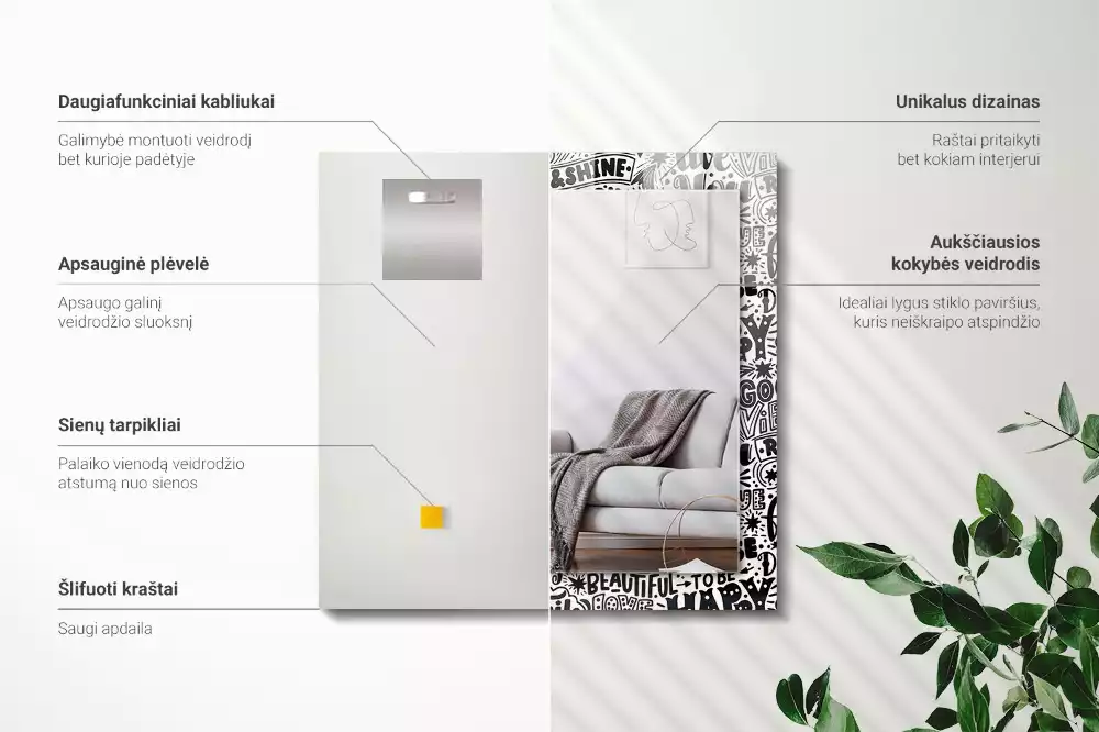 Obdélníkové dekorační zrcadlo Motivační ruční písmo