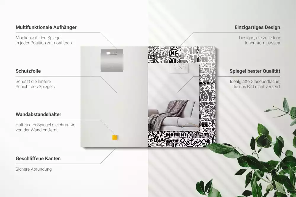 Obdélníkové dekorační zrcadlo Motivační ruční písmo