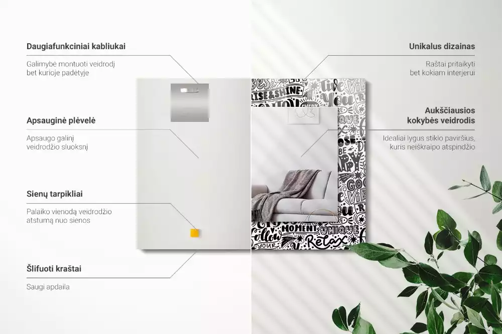 Obdélníkové dekorační zrcadlo Motivační ruční písmo