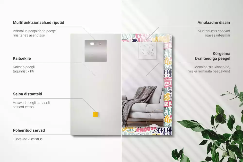 Obdélníkové dekorační zrcadlo Barevné motivační nápisy