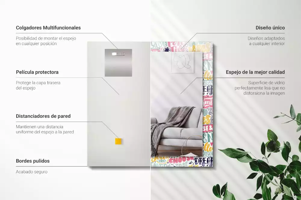 Obdélníkové dekorační zrcadlo Barevné motivační nápisy