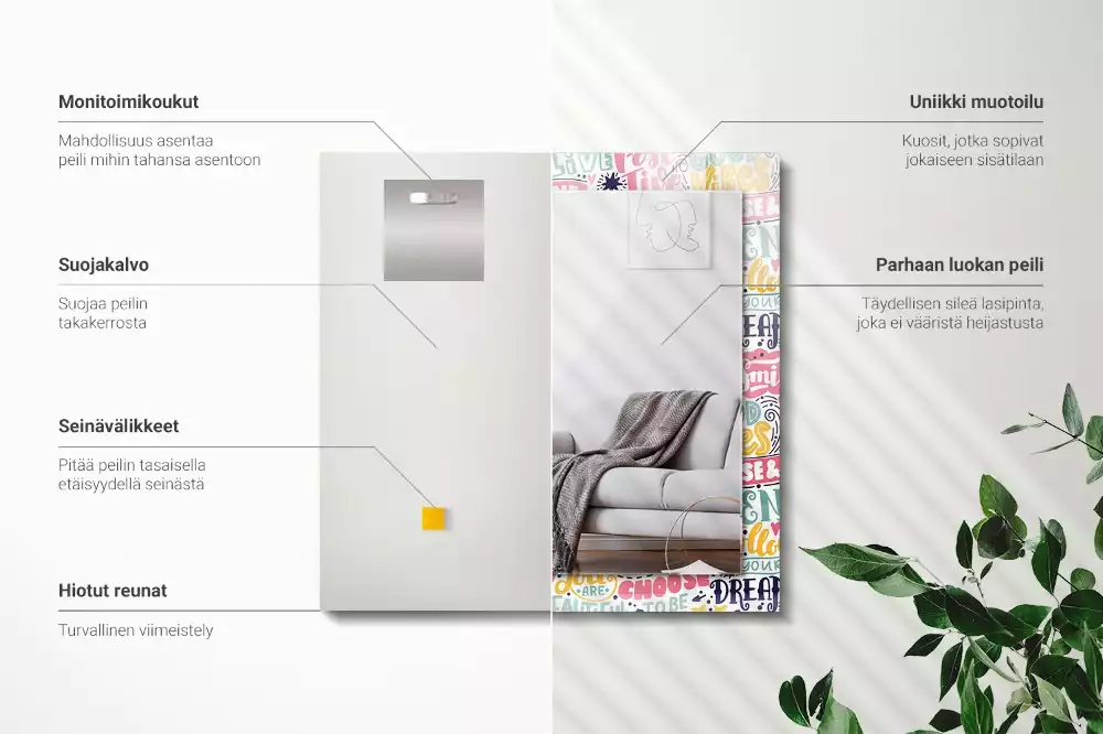 Obdélníkové dekorační zrcadlo Barevné motivační nápisy