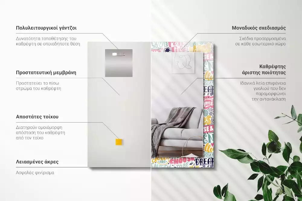 Obdélníkové dekorační zrcadlo Barevné motivační nápisy