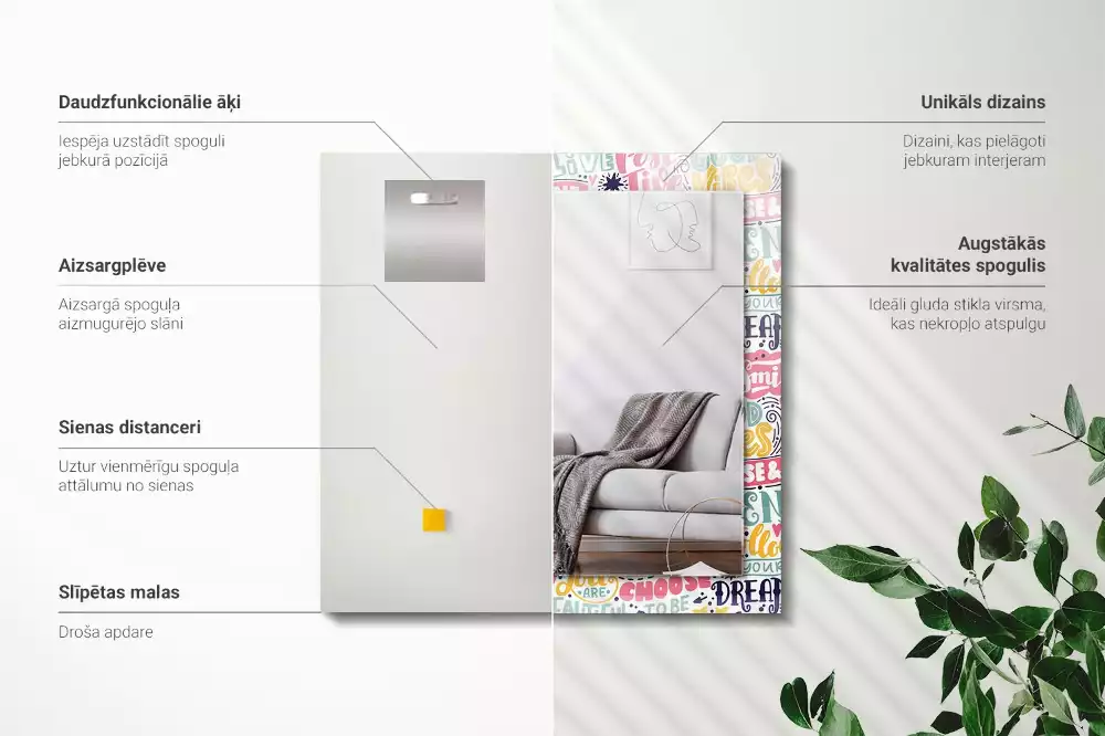 Obdélníkové dekorační zrcadlo Barevné motivační nápisy