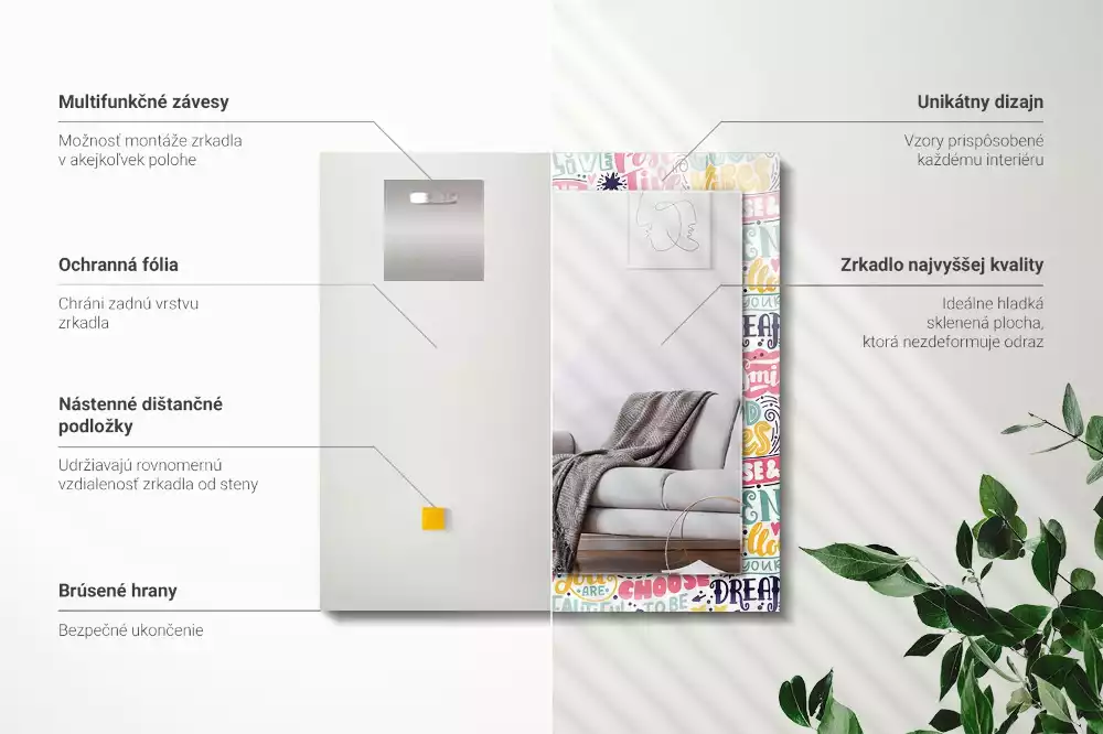 Obdélníkové dekorační zrcadlo Barevné motivační nápisy