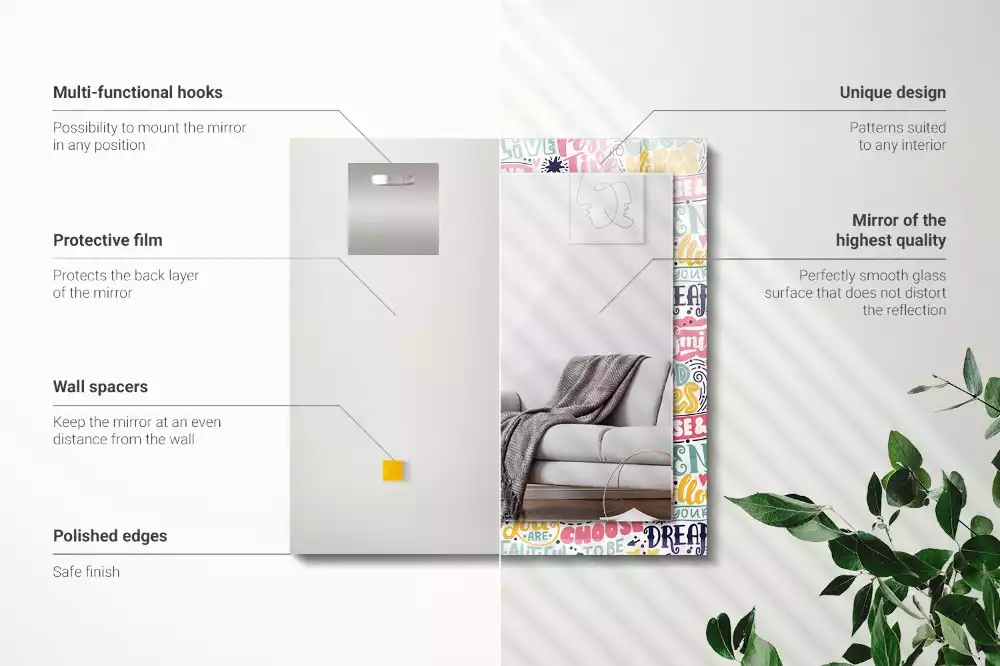 Obdélníkové dekorační zrcadlo Barevné motivační nápisy