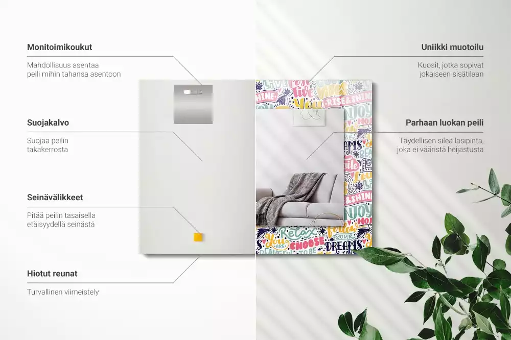 Obdélníkové dekorační zrcadlo Barevné motivační nápisy