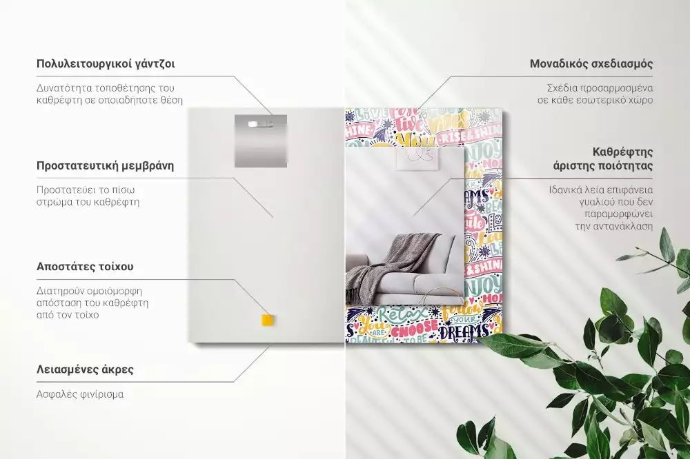 Obdélníkové dekorační zrcadlo Barevné motivační nápisy