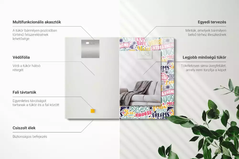 Obdélníkové dekorační zrcadlo Barevné motivační nápisy