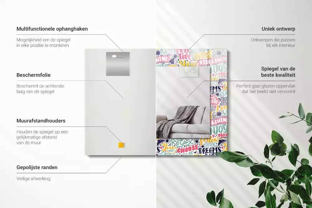 Obdélníkové dekorační zrcadlo Barevné motivační nápisy