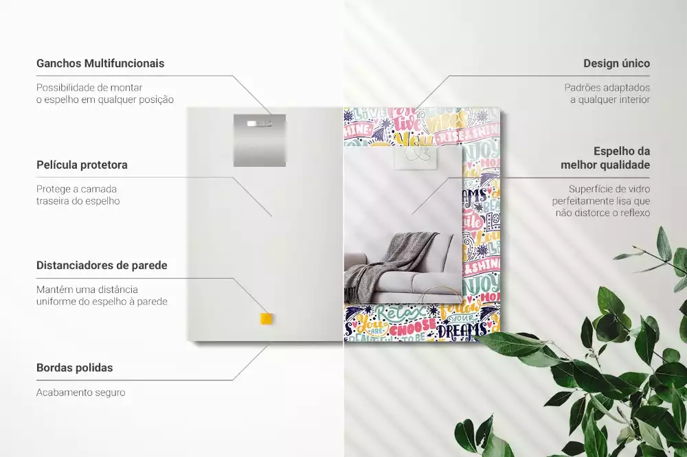 Obdélníkové dekorační zrcadlo Barevné motivační nápisy