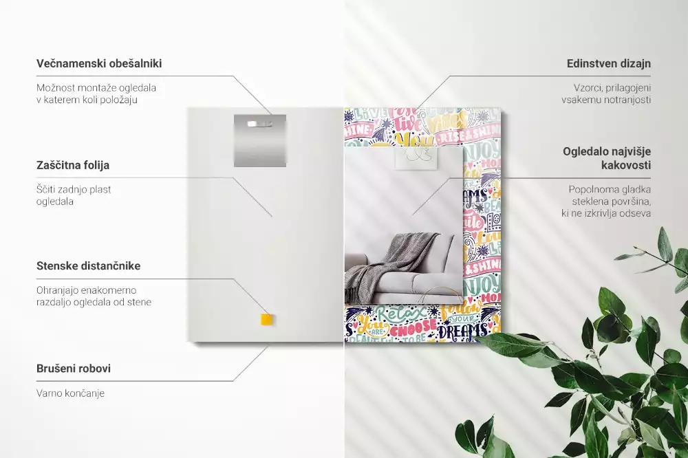 Obdélníkové dekorační zrcadlo Barevné motivační nápisy